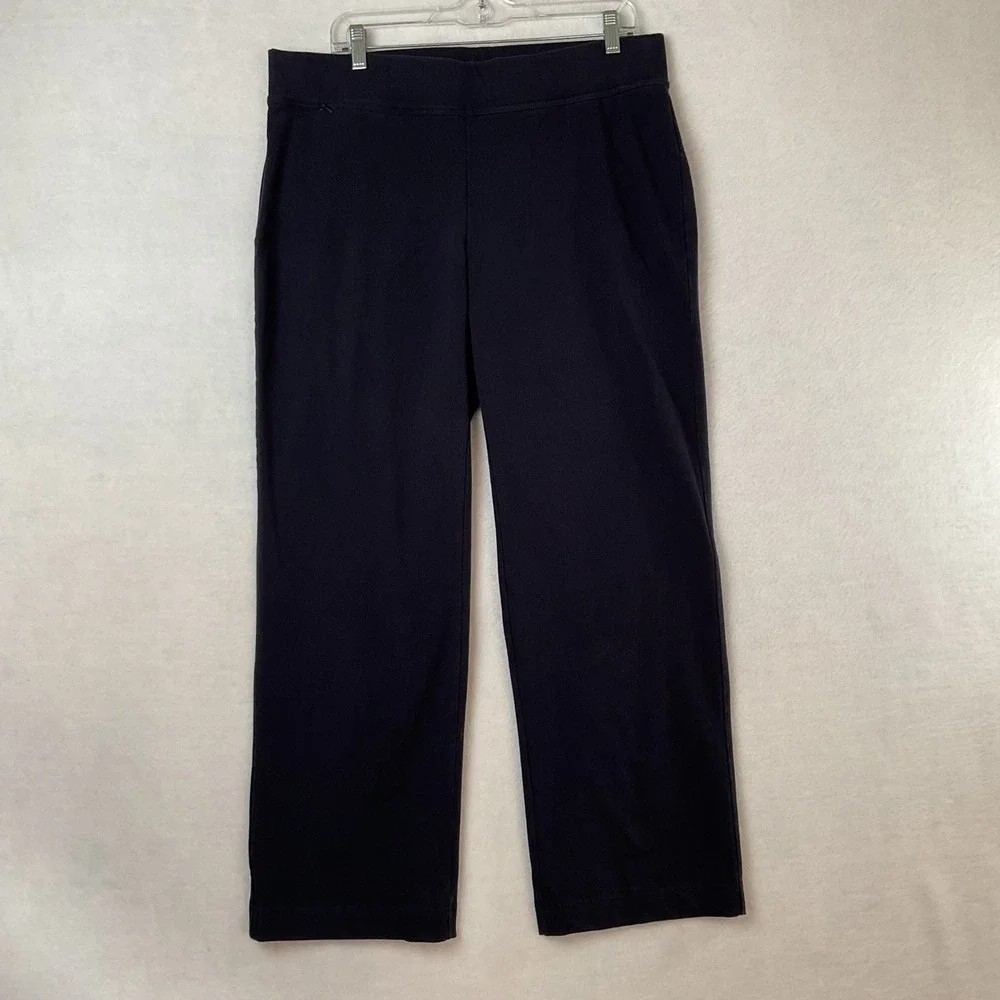 Lands End Starfish Straight Leg Knit Pants Navy Blue Petite Large L/P Pocket